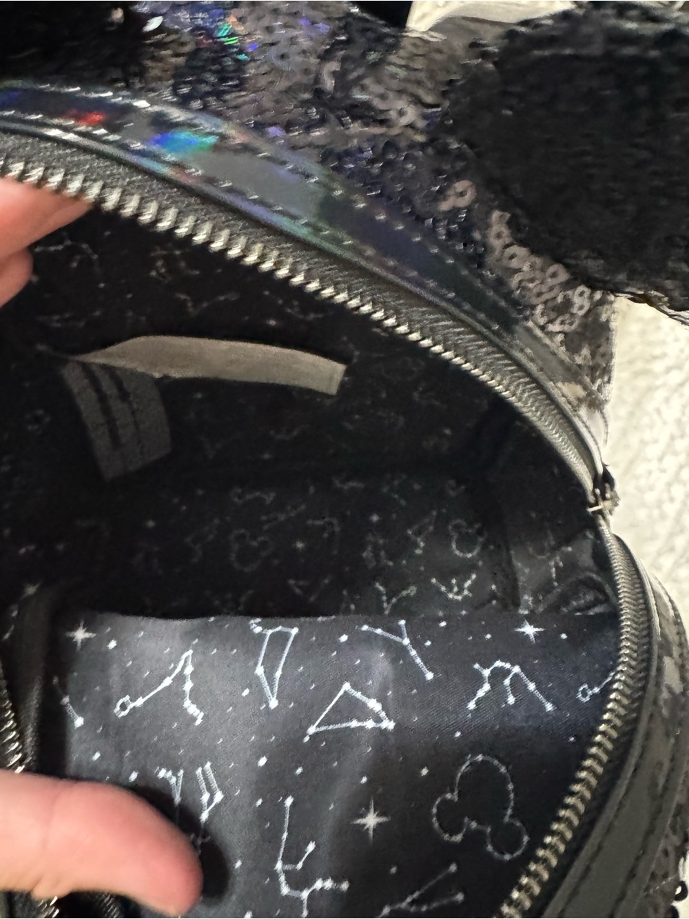 LoungeFly Sequin Minnie Ear Mini Backpack - Black - Picture 14 of 15